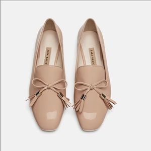 Zara Nude Tassled Patent Slippers with Bow